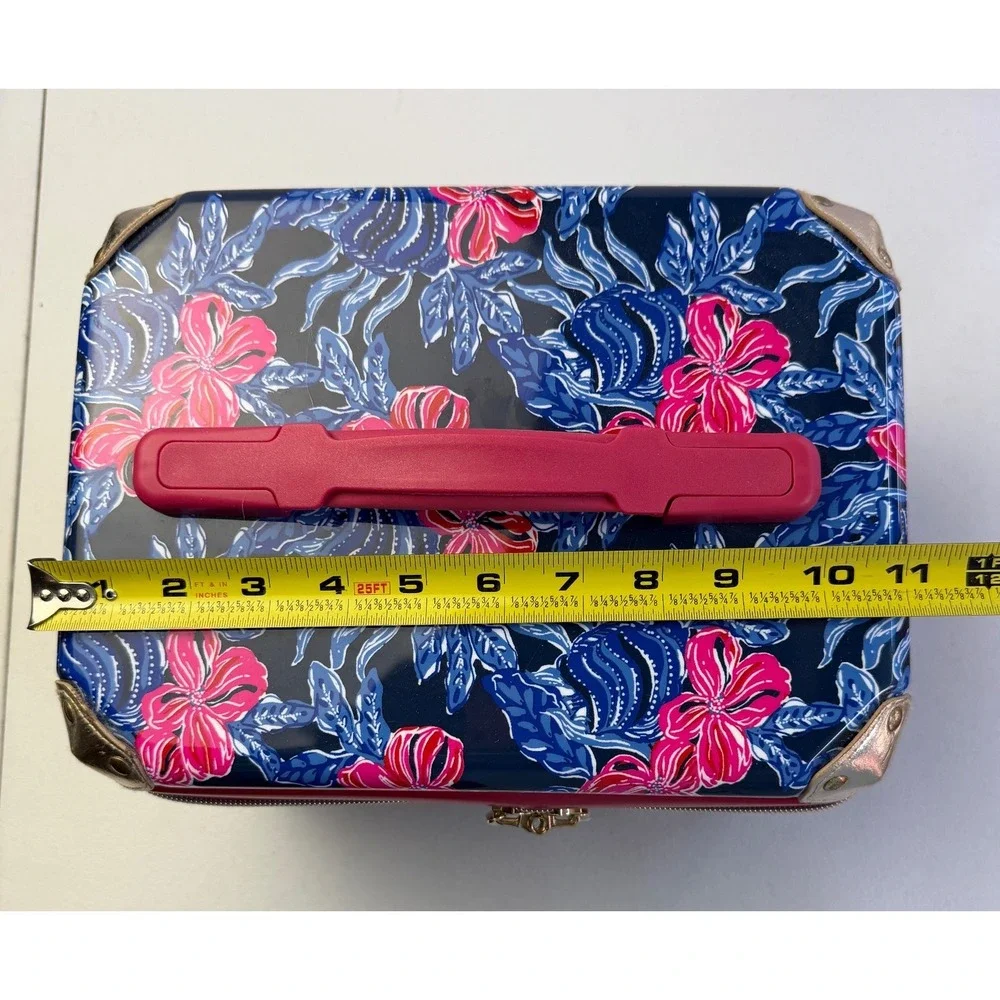 Lilly Pulitzer Hard Shell Train Case Navy Pink Floral Vanity Travel Makeup Bag
